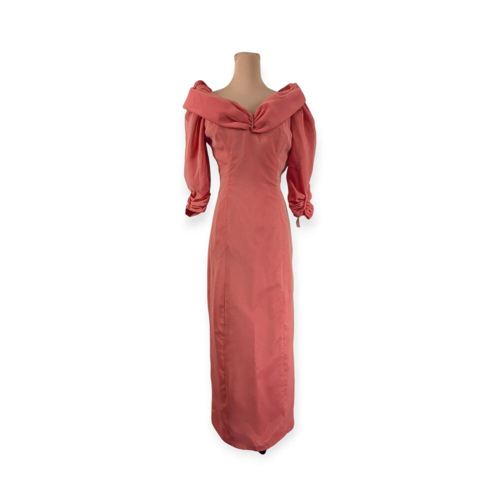 Terracotta Pink Evening Occasion Dress ~ Chiffon Overlay